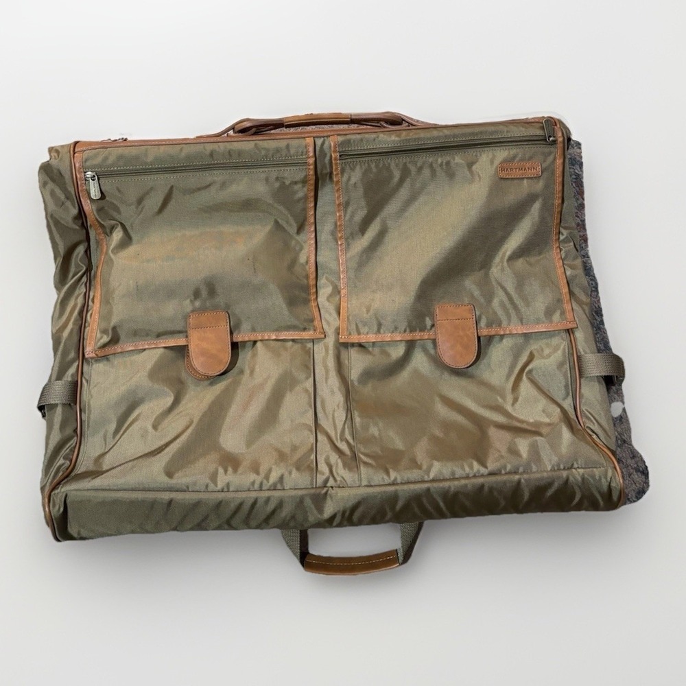 Hartman Vintage‎ Folding/Hanging Garment Suit Bag Nylon with Leather Trim Olive